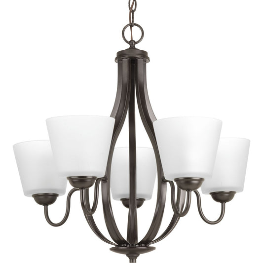 PROGRESS LIGHTING P4746-20 Antique Bronze Arden Collection Five-Light Antique Bronze Etched Glass Farmhouse Chandelier Light