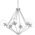 PROGRESS LIGHTING P4756-15 Polished Chrome Mod Collection Six-Light Polished Chrome Clear Glass Mid-Century Modern Chandelier Light