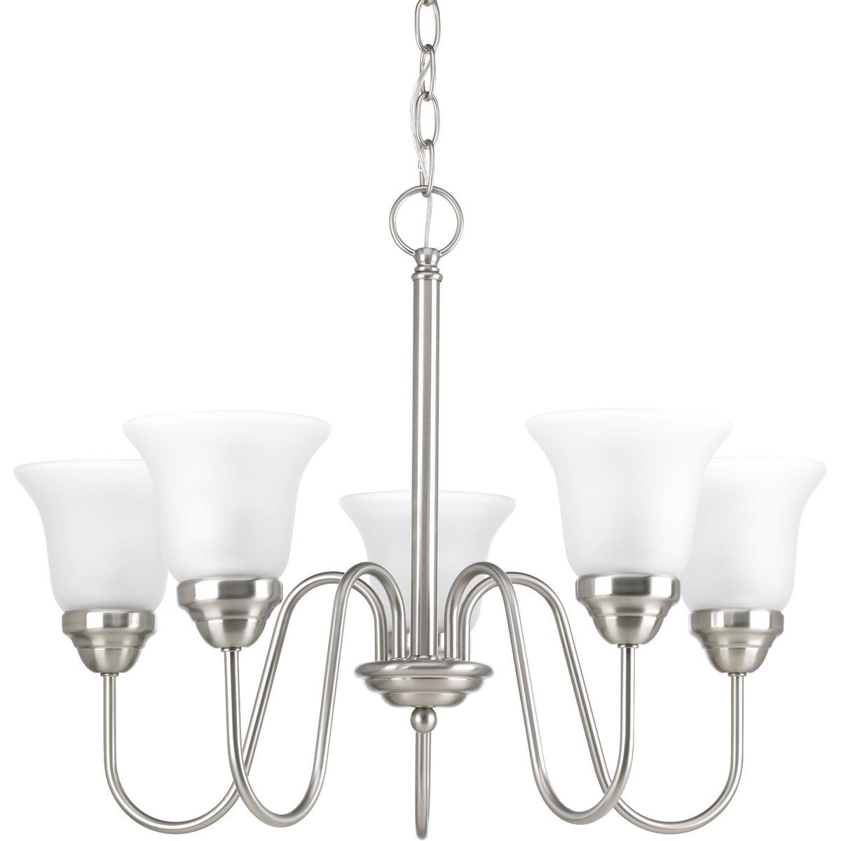 PROGRESS LIGHTING P4757-09 Brushed Nickel Classic Collection Five-Light Brushed Nickel Etched Glass Traditional Chandelier Light