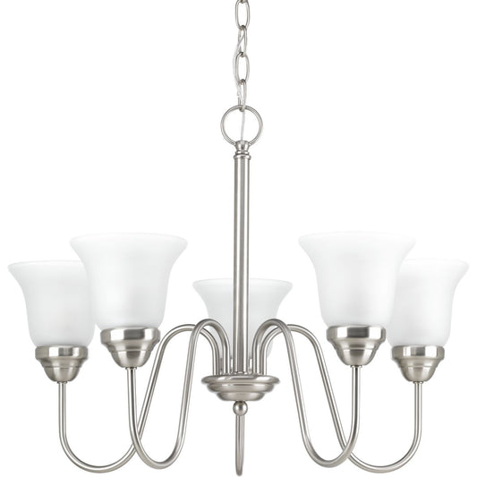 PROGRESS LIGHTING P4757-09 Brushed Nickel Classic Collection Five-Light Brushed Nickel Etched Glass Traditional Chandelier Light