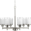 PROGRESS LIGHTING P4758-09 Brushed Nickel Alexa Collection Six-Light Brushed Nickel Etched Linen With Clear Edge Glass Modern Chandelier Light