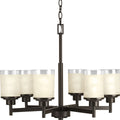 PROGRESS LIGHTING P4758-20 Antique Bronze Alexa Collection Six-Light Antique Bronze Etched Umber Linen With Clear Edge Glass Modern Chandelier Light
