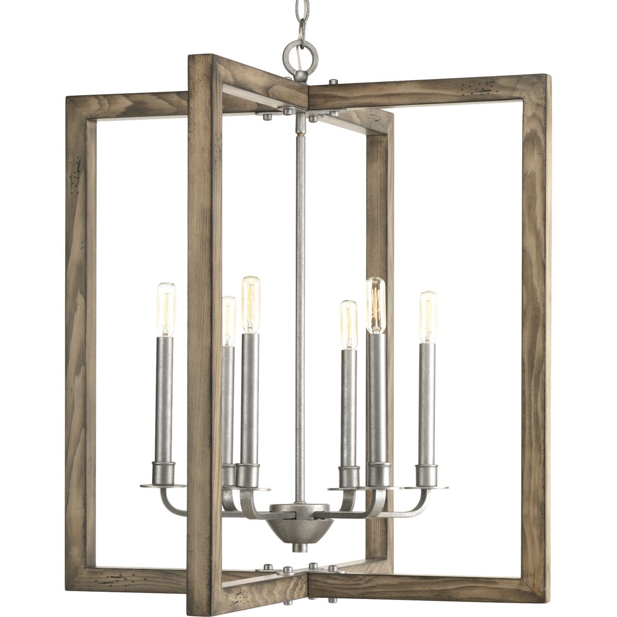 PROGRESS LIGHTING P4761-141 Galvanized Finish Turnbury Collection Six-Light Galvanized Finish Coastal Chandelier Light