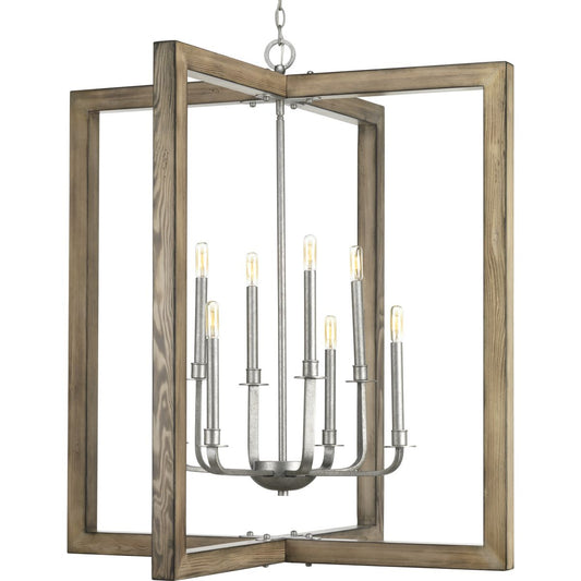 PROGRESS LIGHTING P4763-141 Galvanized Finish Turnbury Collection Eight-Light Galvanized Finish Coastal Chandelier Light
