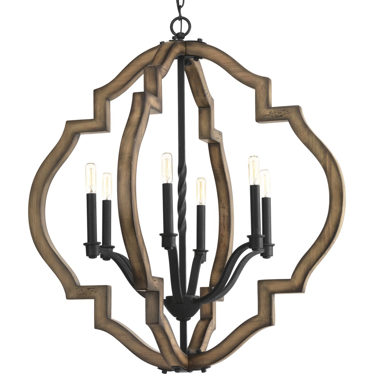 PROGRESS LIGHTING P4767-71 Gilded Iron Spicewood Collection Six-Light Gilded Iron Farmhouse Chandelier Light