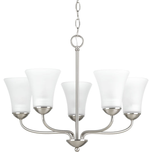 PROGRESS LIGHTING P4770-09 Brushed Nickel Classic Collection Five-Light Brushed Nickel Etched Glass Traditional Chandelier Light