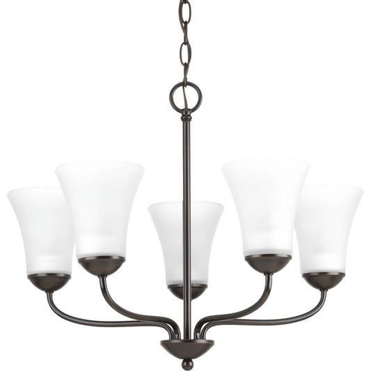 PROGRESS LIGHTING P4770-20 Antique Bronze Classic Collection Five-Light Antique Bronze Etched Glass Traditional Chandelier Light