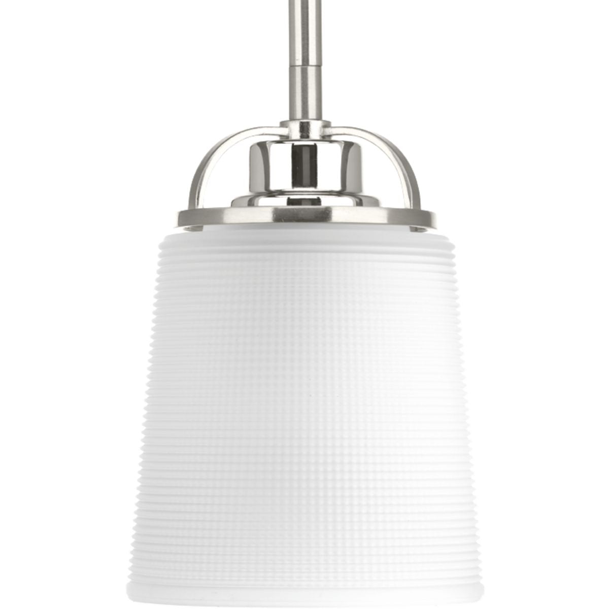 PROGRESS LIGHTING P500006-009 Brushed Nickel West Village Collection One-Light Brushed Nickel Etched Double Prismatic Glass Farmhouse Pendant Light