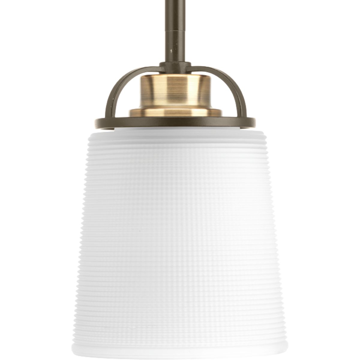 PROGRESS LIGHTING P500006-020 Antique Bronze West Village Collection One-Light Antique Bronze Etched Double Prismatic Glass Farmhouse Pendant Light