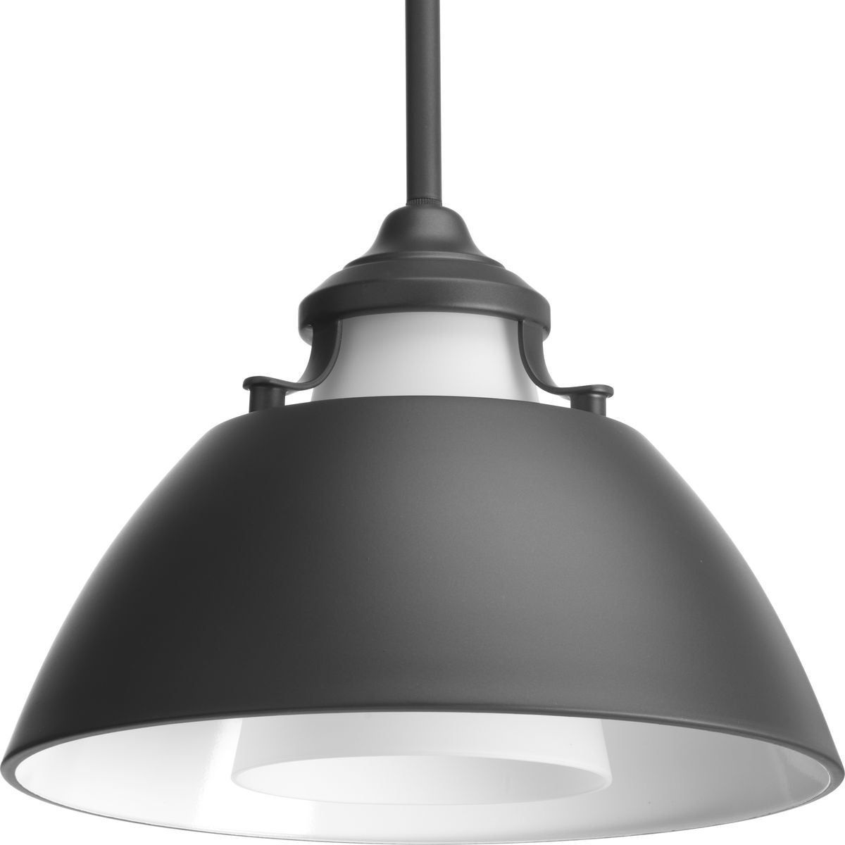 PROGRESS LIGHTING P500013-143 Graphite Carbon Collection One-Light Graphite Etched White Glass Mid-Century Modern Pendant Light