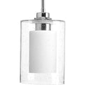 PROGRESS LIGHTING P500018-015 Polished Chrome Double Glass One-Light Polished Chrome Etched White Inside/Seeded Glass Outside Glass Farmhouse Pendant Light