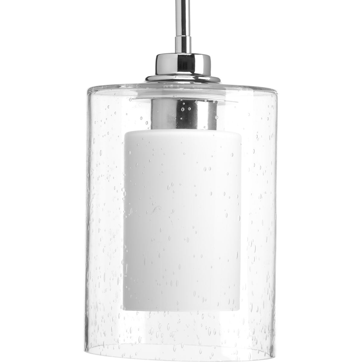 PROGRESS LIGHTING P500018-015 Polished Chrome Double Glass One-Light Polished Chrome Etched White Inside/Seeded Glass Outside Glass Farmhouse Pendant Light