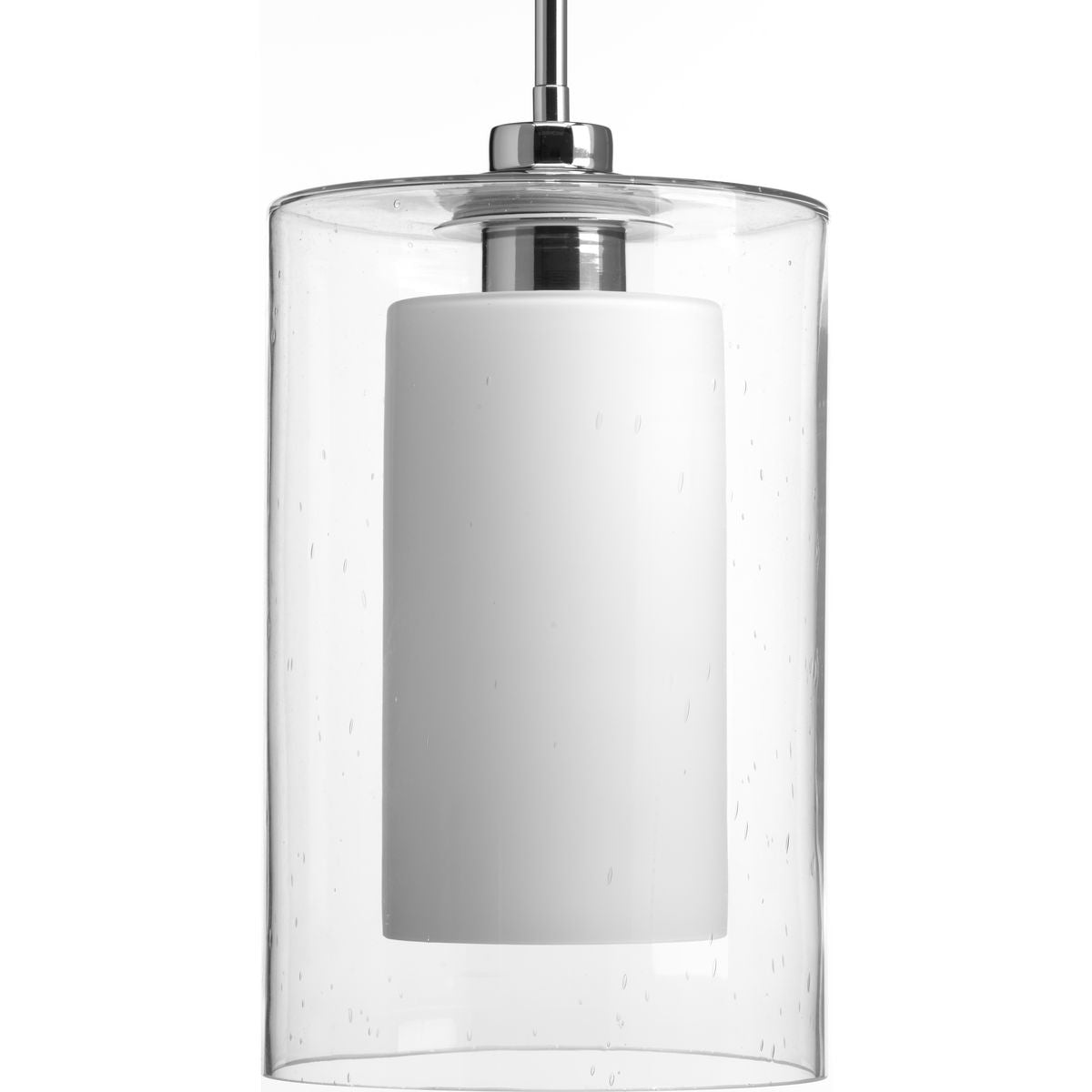 PROGRESS LIGHTING P500019-015 Polished Chrome Double Glass One-Light Polished Chrome Etched White Inside/Seeded Glass Outside Glass Farmhouse Pendant Light