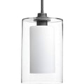 PROGRESS LIGHTING P500019-143 Graphite Double Glass One-Light Graphite Etched White Inside/Seeded Glass Outside Glass Farmhouse Pendant Light