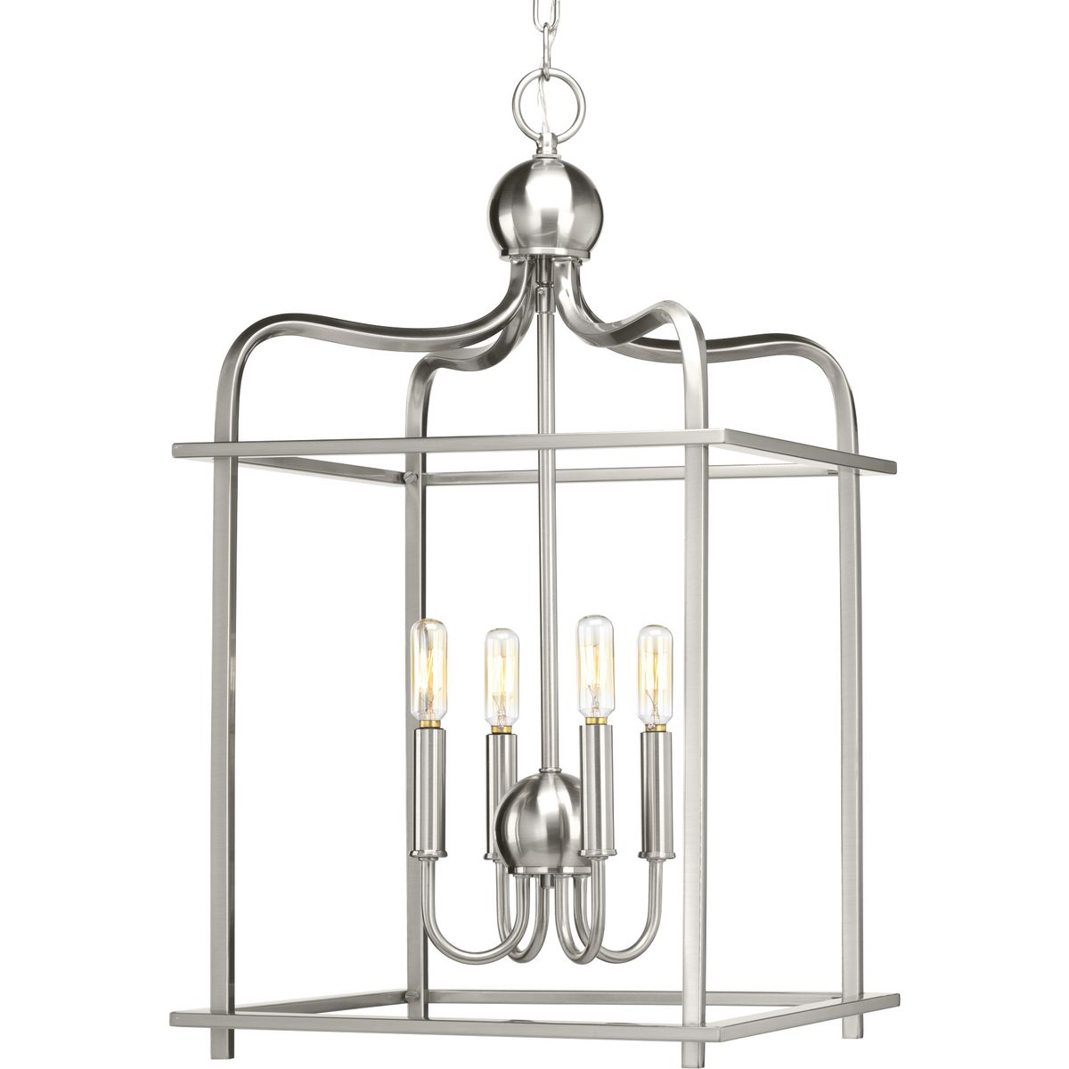 PROGRESS LIGHTING P500036-009 Brushed Nickel Assembly Hall Collection Four-Light Brushed Nickel Coastal Pendant Light