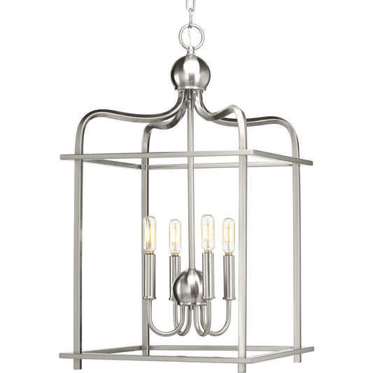 PROGRESS LIGHTING P500036-009 Brushed Nickel Assembly Hall Collection Four-Light Brushed Nickel Coastal Pendant Light