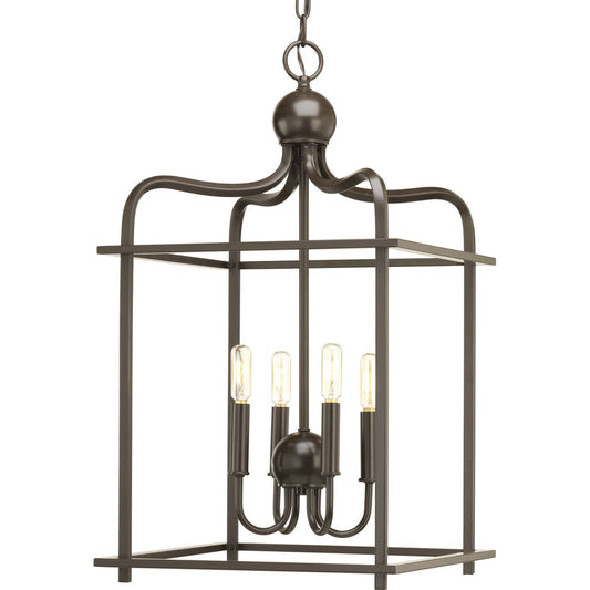 PROGRESS LIGHTING P500036-020 Antique Bronze Assembly Hall Collection Four-Light Antique Bronze Coastal Pendant Light