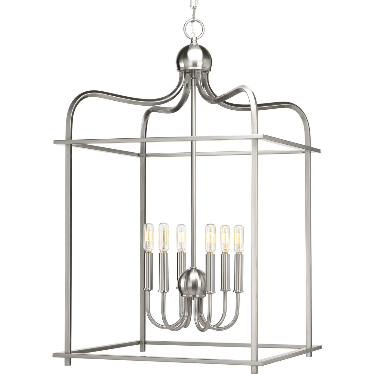 PROGRESS LIGHTING P500037-009 Brushed Nickel Assembly Hall Collection Six-Light Brushed Nickel Coastal Pendant Light