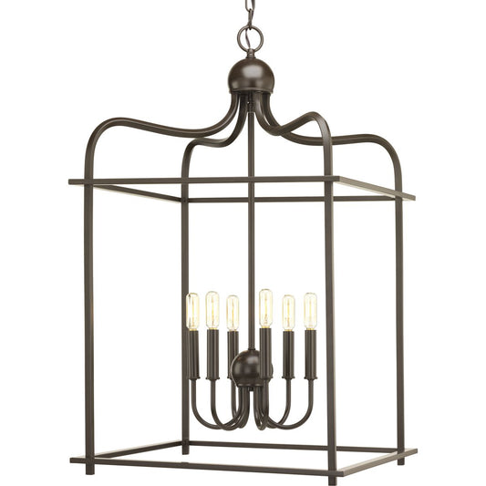 PROGRESS LIGHTING P500037-020 Antique Bronze Assembly Hall Collection Six-Light Antique Bronze Coastal Pendant Light