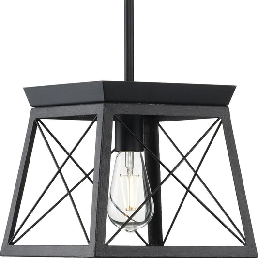 PROGRESS LIGHTING P500041-031 Textured Black Briarwood Collection One-Light Textured and Cerused Black Farmhouse Style Hanging Mini-Pendant Light