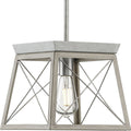 PROGRESS LIGHTING P500041-141 Galvanized Finish Briarwood Collection One-Light Galvanized and Bleached Oak Farmhouse Style Hanging Mini-Pendant Light