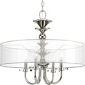 PROGRESS LIGHTING P500043-104 Polished Nickel Marche Collection Four-Light Polished Nickel Grey Mylar Shade Luxe Pendant Light