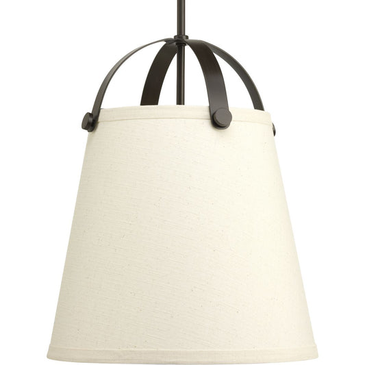 PROGRESS LIGHTING P500046-020 Antique Bronze Galley Collection Two-Light Antique Bronze Linen Shade Coastal Pendant Light