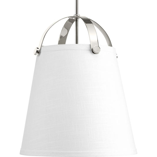 PROGRESS LIGHTING P500046-104 Polished Nickel Galley Collection Two-Light Polished Nickel Linen Shade Coastal Pendant Light