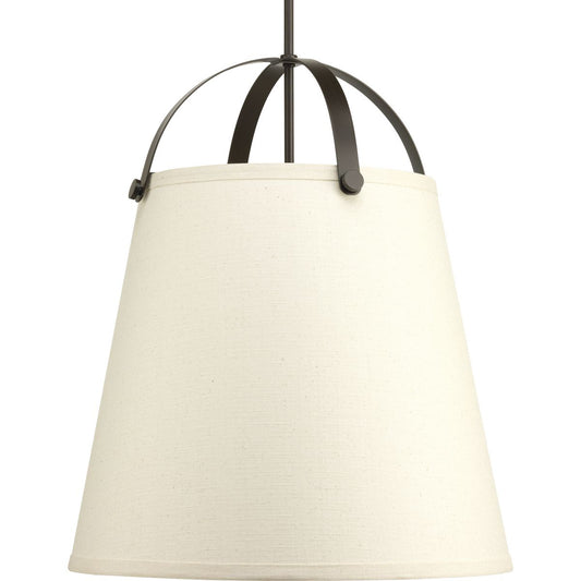 PROGRESS LIGHTING P500047-020 Antique Bronze Galley Collection Three-Light Antique Bronze Linen Shade Coastal Pendant Light