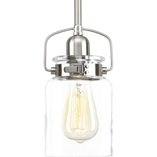 PROGRESS LIGHTING P500055-009 Brushed Nickel Calhoun Collection One-Light Brushed Nickel Clear Glass Farmhouse Mini-Pendant Light