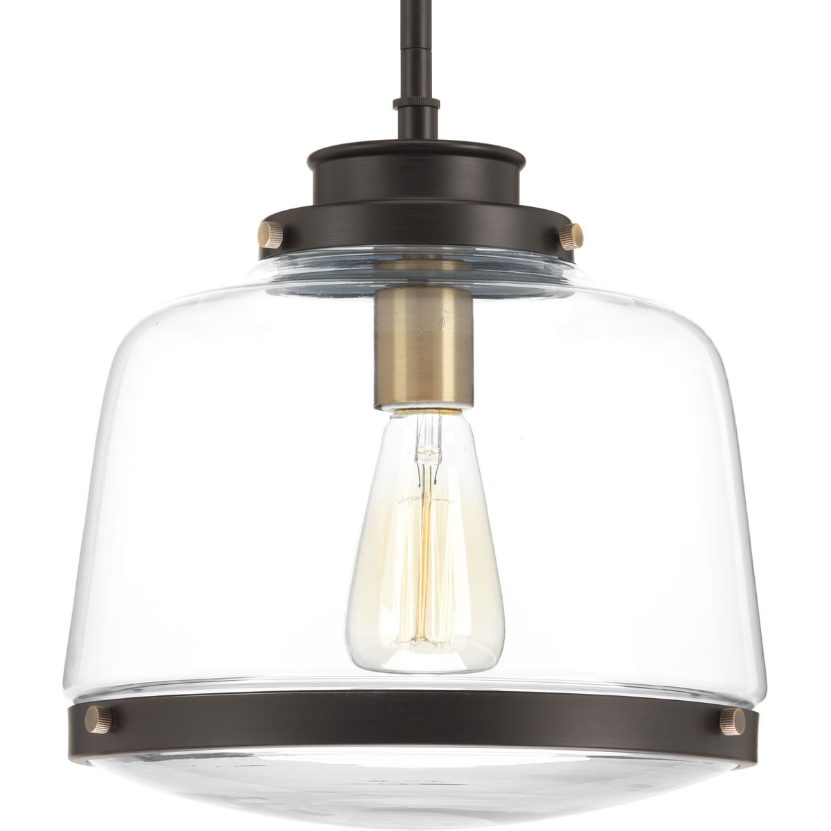 PROGRESS LIGHTING P500061-020 Antique Bronze Judson Collection One-Light Antique Bronze Clear Glass Farmhouse Pendant Light