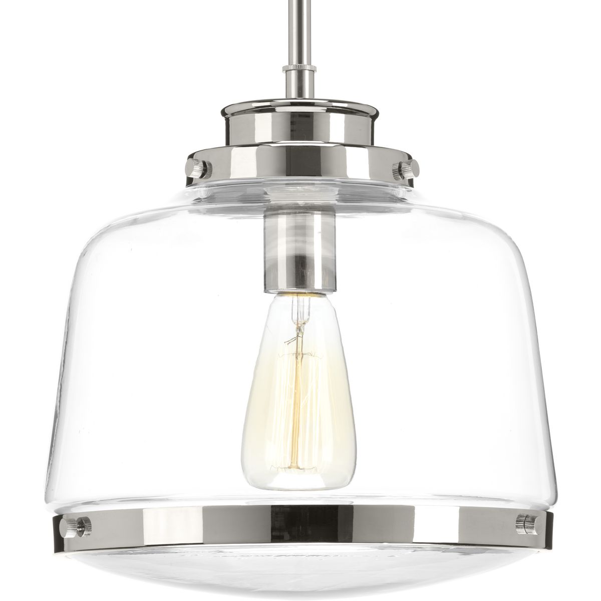 PROGRESS LIGHTING P500061-104 Polished Nickel Judson Collection One-Light Polished Nickel Clear Glass Farmhouse Pendant Light
