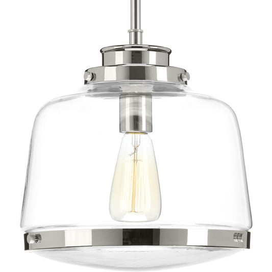 PROGRESS LIGHTING P500061-104 Polished Nickel Judson Collection One-Light Polished Nickel Clear Glass Farmhouse Pendant Light