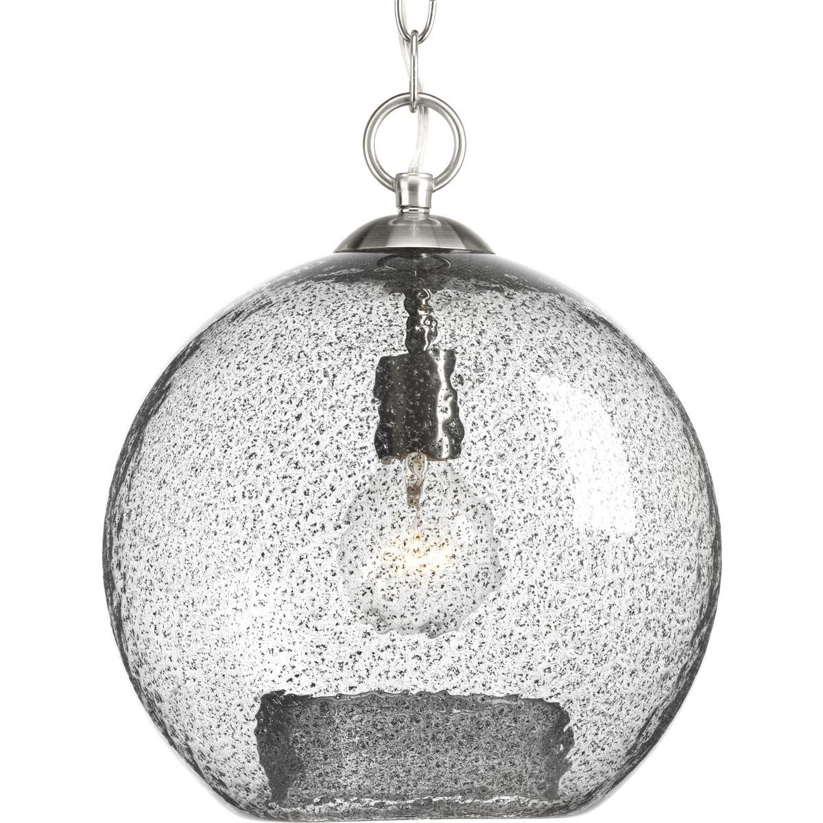 PROGRESS LIGHTING P500063-009 Brushed Nickel Malbec Collection One-Light Brushed Nickel Clear Textured Glass Global Pendant Light