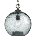 PROGRESS LIGHTING P500063-020 Antique Bronze Malbec Collection One-Light Antique Bronze Recycled Blue Textured Glass Global Pendant Light