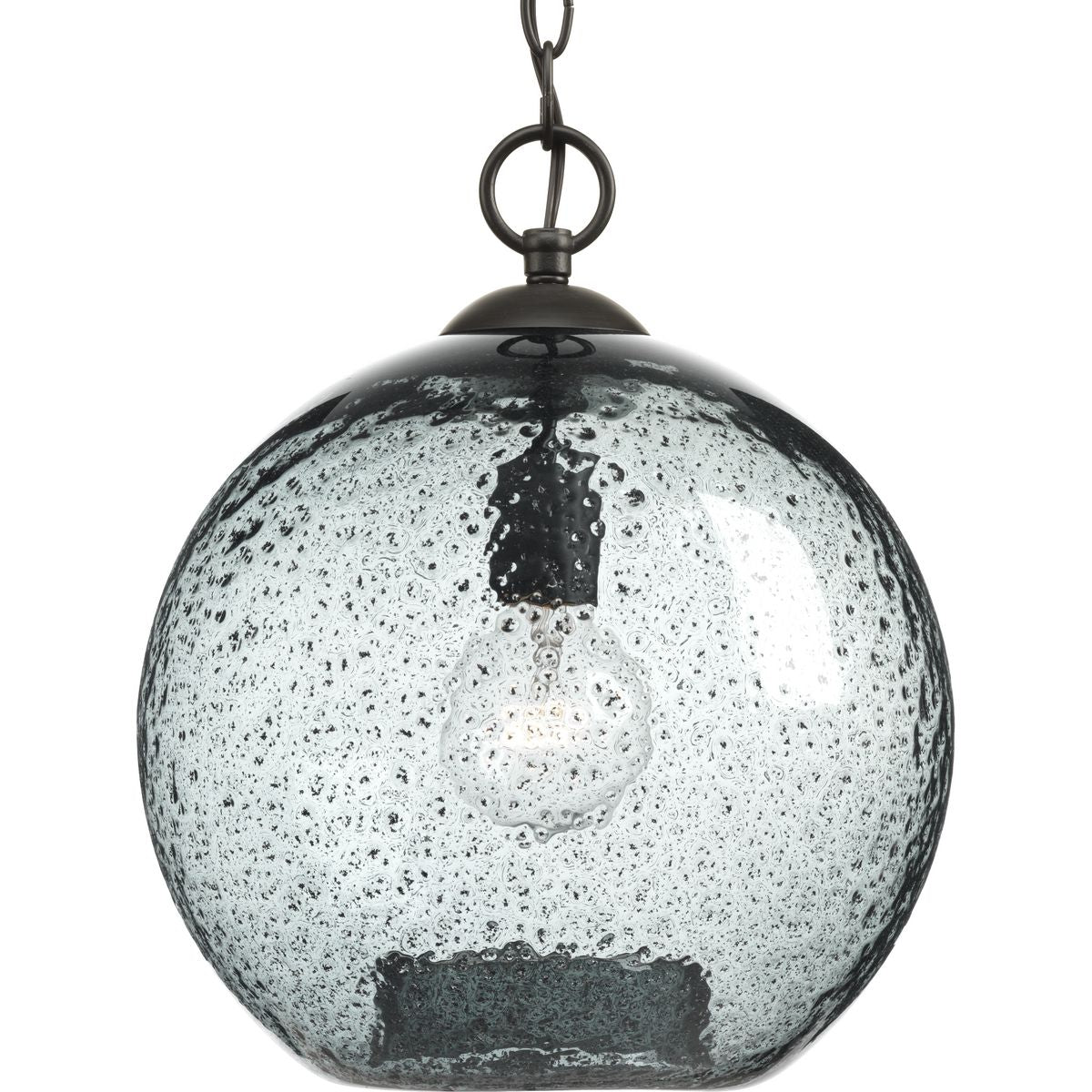 PROGRESS LIGHTING P500063-020 Antique Bronze Malbec Collection One-Light Antique Bronze Recycled Blue Textured Glass Global Pendant Light