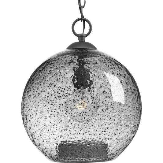 PROGRESS LIGHTING P500063-143 Graphite Malbec Collection One-Light Graphite Smoked Textured Glass Global Pendant Light