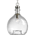 PROGRESS LIGHTING P500064-009 Brushed Nickel Zin Collection One-Light Brushed Nickel Clear Textured Glass Global Pendant Light