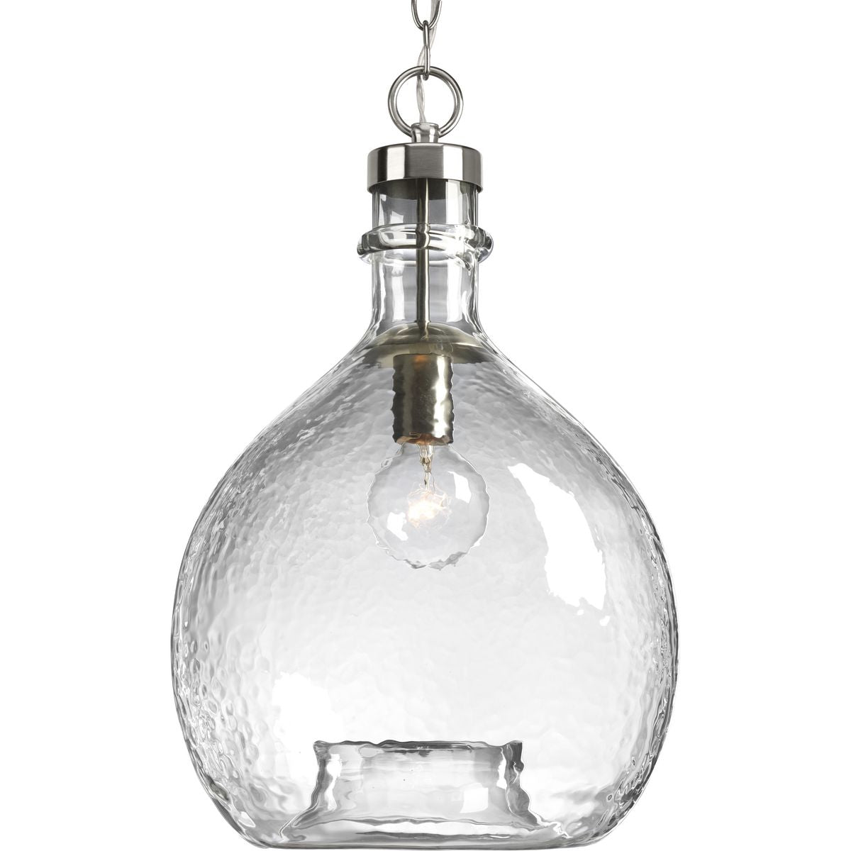 PROGRESS LIGHTING P500064-009 Brushed Nickel Zin Collection One-Light Brushed Nickel Clear Textured Glass Global Pendant Light