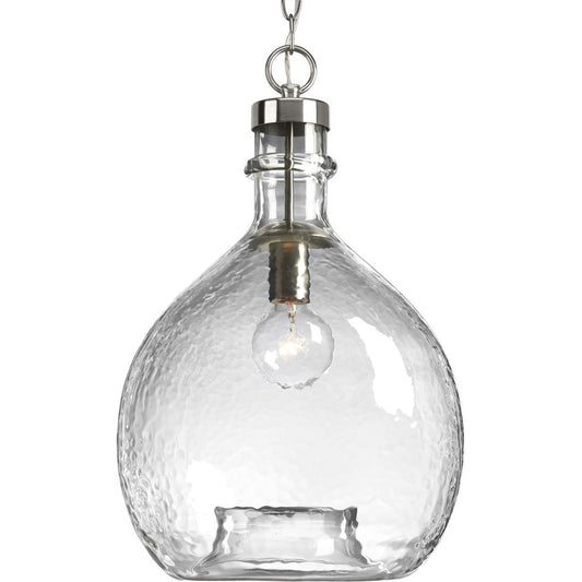 PROGRESS LIGHTING P500064-009 Brushed Nickel Zin Collection One-Light Brushed Nickel Clear Textured Glass Global Pendant Light
