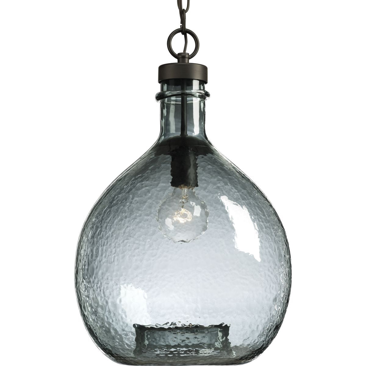 PROGRESS LIGHTING P500064-020 Antique Bronze Zin Collection One-Light Antique Bronze Recycled Blue Textured Glass Global Pendant Light