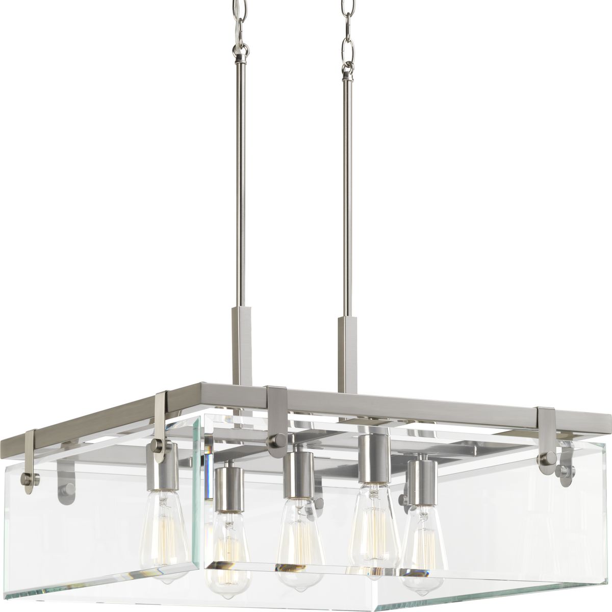 PROGRESS LIGHTING P500074-009 Brushed Nickel Glayse Collection Five-Light Brushed Nickel Clear Glass Luxe Pendant Light