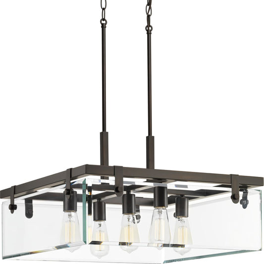 PROGRESS LIGHTING P500074-020 Antique Bronze Glayse Collection Five-Light Antique Bronze Clear Glass Luxe Pendant Light