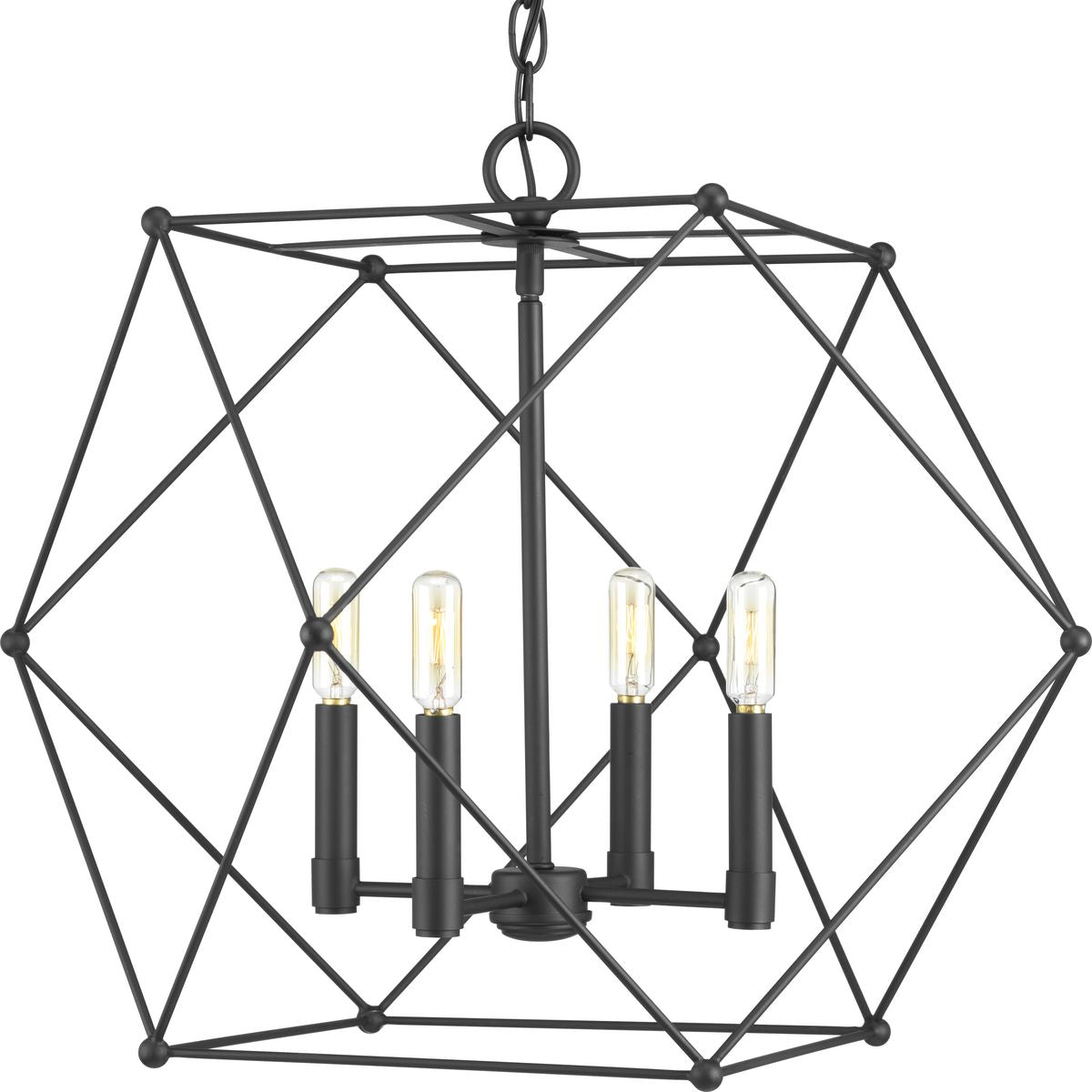 PROGRESS LIGHTING P500083-031 Matte Black Spatial Collection Four-Light Matte Black Global Pendant Light