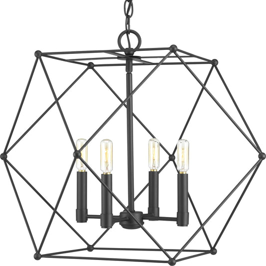 PROGRESS LIGHTING P500083-031 Matte Black Spatial Collection Four-Light Matte Black Global Pendant Light