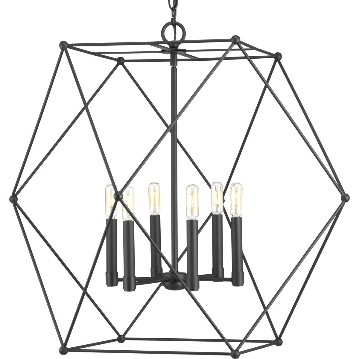PROGRESS LIGHTING P500084-031 Matte Black Spatial Collection Six-Light Matte Black Global Pendant Light
