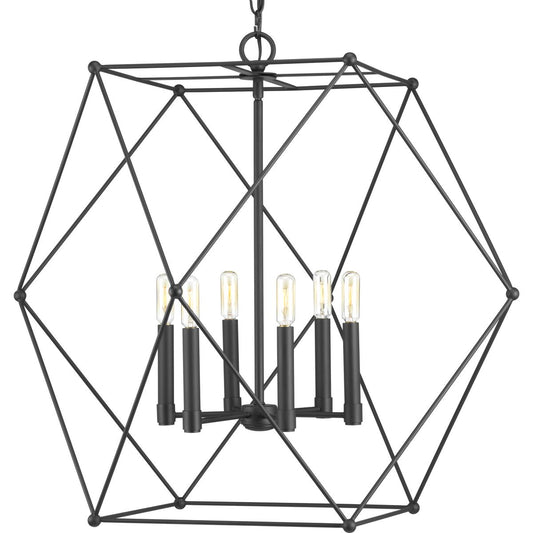PROGRESS LIGHTING P500084-031 Matte Black Spatial Collection Six-Light Matte Black Global Pendant Light