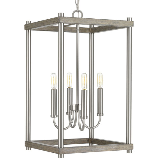PROGRESS LIGHTING P500088-009 Brushed Nickel Fontayne Collection Four-Light Brushed Nickel Farmhouse Pendant Light