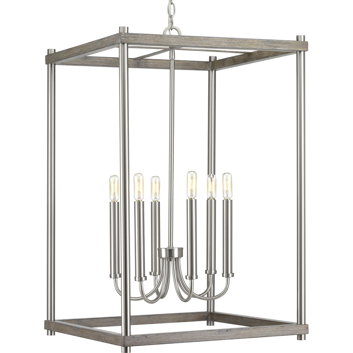 PROGRESS LIGHTING P500089-009 Brushed Nickel Fontayne Collection Six-Light Brushed Nickel Farmhouse Pendant Light