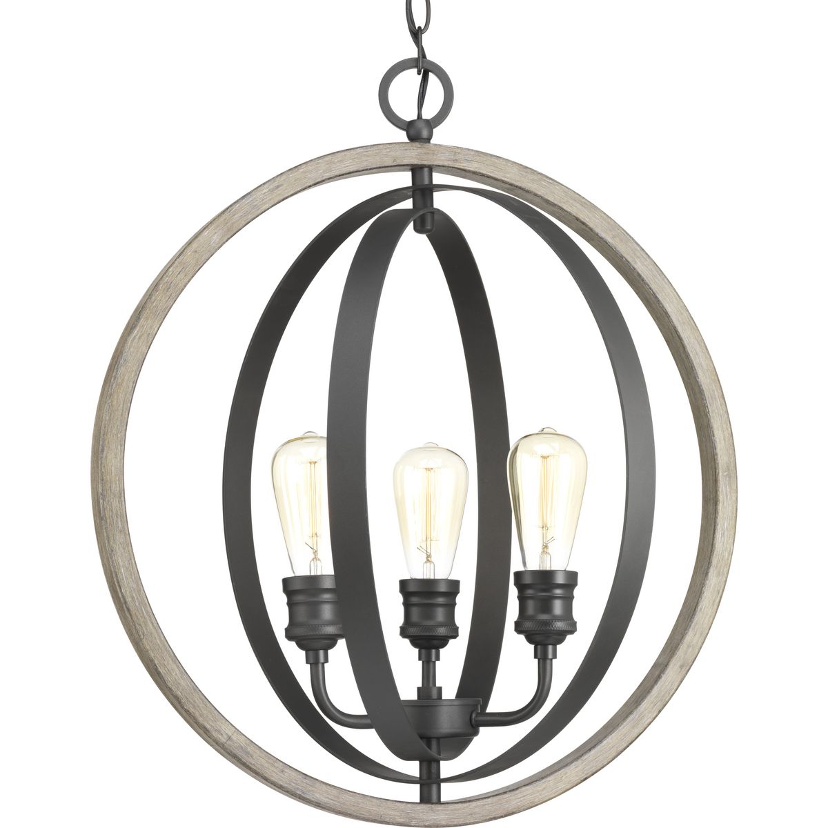 PROGRESS LIGHTING P500093-143 Graphite Conestee Collection Three-Light Graphite Farmhouse Pendant Light